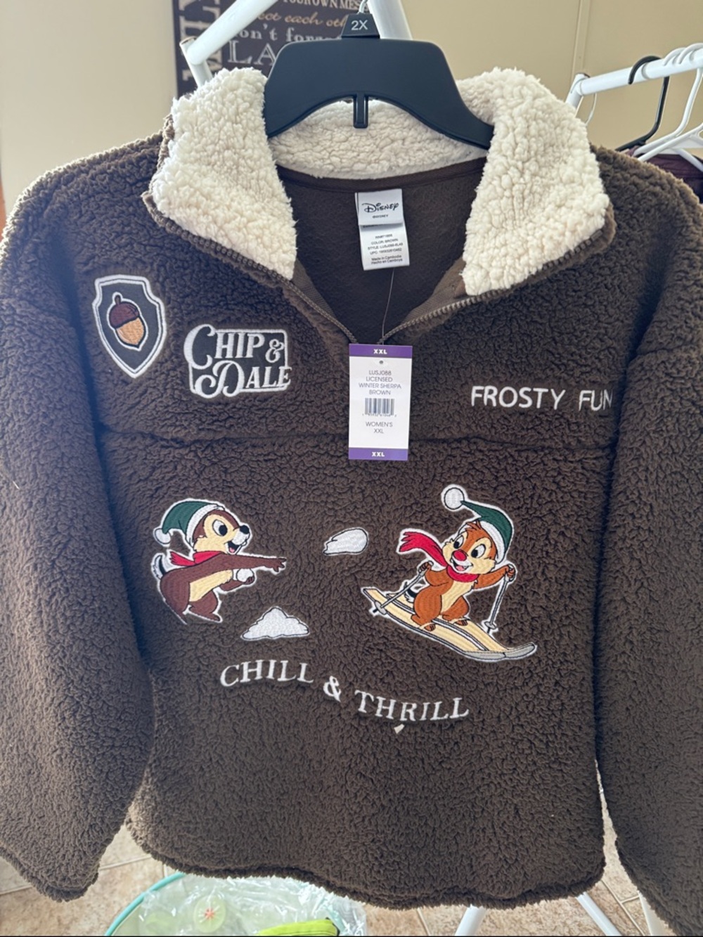 Disney Brown Chip & Dale Sherpa Pullover with Cream Collar
